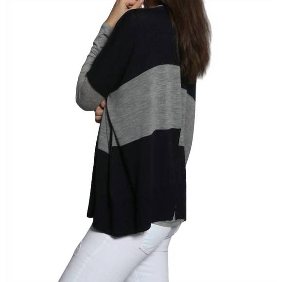 NEW LABEL+THREAD wide chic vee poncho in navy/grey - Picture 3 of 4